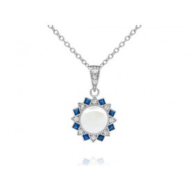 EDP8965 S/S PEARL BLUE SPINEL FLOWER PENDANT