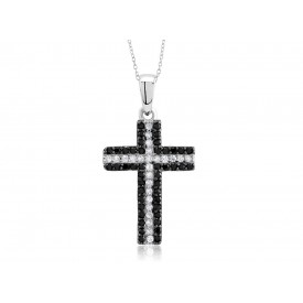 EDP9874 S/S BK & CLR CROSS PENDANT