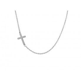 CAN0005-18 18" S/S SIDEWAY CROSS W/ CZ W/ CHAIN