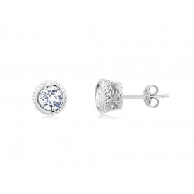 EDE0007 SS RD BEZEL SET MILGRAIN EARRINGS