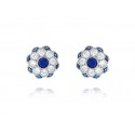 EDE8134BU S/S WREATH FLORAL CZ & BLUE SPINEL POST EARRINGS