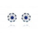 EDE8134BU S/S WREATH FLORAL CZ & BLUE SPINEL POST EARRINGS