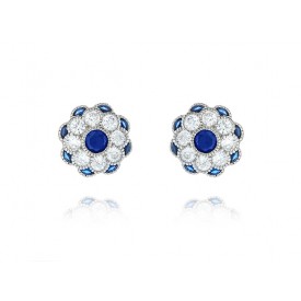 EDE8134BU S/S WREATH FLORAL CZ & BLUE SPINEL POST EARRINGS