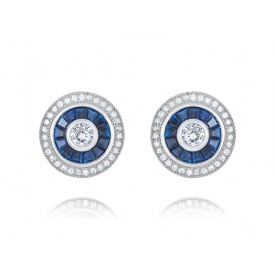 EDE8386 S/S ROUND BLUE SPINEL POST EARRINGS