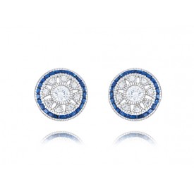 EDE8576 S/S OVAL W/CZ & BLUE SPINEL POST EARRING