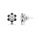 EDE8591 S/S FLORAL W/CZ & BLUE SPINEL POST EARRING