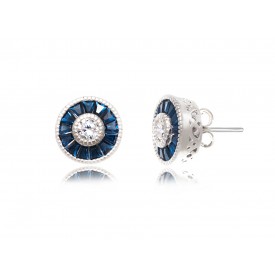 EDE8661 S/S ROUND BLUE SPINEL BAGETTE POST EARRINGS
