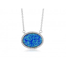 EDN9808 S/S OVAL OPAL PENDANT W/ CHAIN