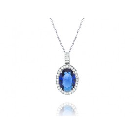 EDP7938 CZ AND BLUE GLASS OVAL PENDANT