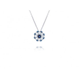 EDP8970BU S/S FLORAL MOTIF W/ CZ & BLUE SPINEL PENDANT