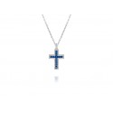 EDP9187 S/S LG CROSS W/ CZ & BLUE SPINEL PENDANT