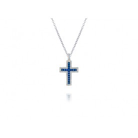 EDP9187 S/S LG CROSS W/ CZ & BLUE SPINEL PENDANT