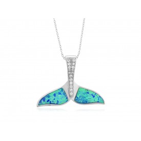 EDP9533 SS CZ WITH CREATED OPAL WHALE TAIL PENDANT