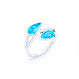 EDR8876 S/S TEARDROP RING W/ OPAL & CZ