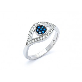 EDR8884 S/S EVIL EYE RING W/ CZ & BLUE SPINEL