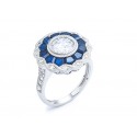 EDR8923 S/S WREATH ROUND RING W/ CZ & BLUE SPINEL