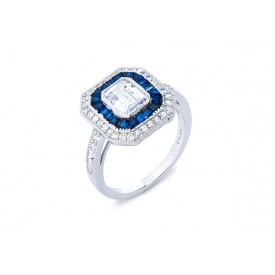 EDR8974 S/S SQUARE RING W/ BLUE SPINEL