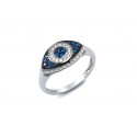 EDR8994 S/S EVIL EYE RING W/ CZ & BLUE SPINEL