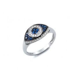 EDR8994 S/S EVIL EYE RING W/ CZ & BLUE SPINEL