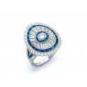 EDR9014 S/S LG OVAL CZ & BLUE SPINEL RING