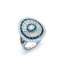 EDR9014 S/S LG OVAL CZ & BLUE SPINEL RING