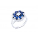 EDR9053 S/S FLORAL RING W/ CZ & BLUE SPINEL