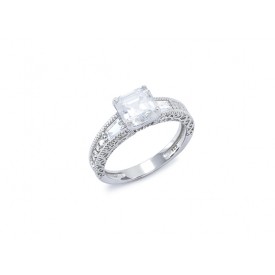 EDR9092 CZ FACETED CTR SQ SOLITAIRE RING