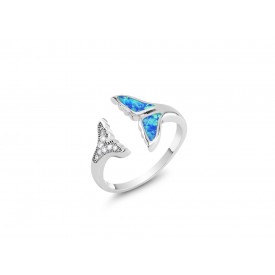 EDR9266 S/S WHALETAIL RING W/ OPAL & CZ