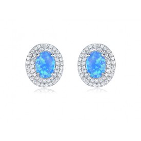 SSE9995 S/S OVAL OPAL & CZ POST EARRING