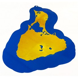 Handmade Block Island Map Wall Picture Brass on Blue Aluminum