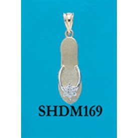 RASHDM169 Small Yellow Gold Flip Flop with 7 Points of Diamonds Pendant