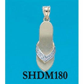 RASHDM180 Small Yellow Gold Flip Flop with 7 Points of Diamonds Pendant 