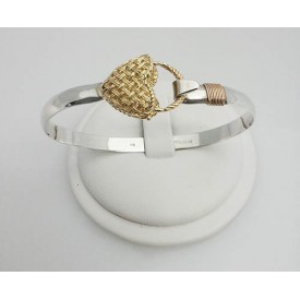 RA5166MB 14KT Gold 3-D Woven Heart Basket Bangle 