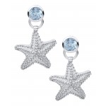 ENE316GN Sterling Silver Starfish Earrings w/Blue Topaz